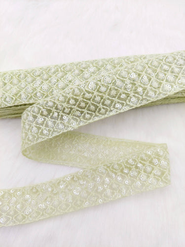Soft Net Lace Floral Embroidery and Sequins, Sari Border, Decorative Trim